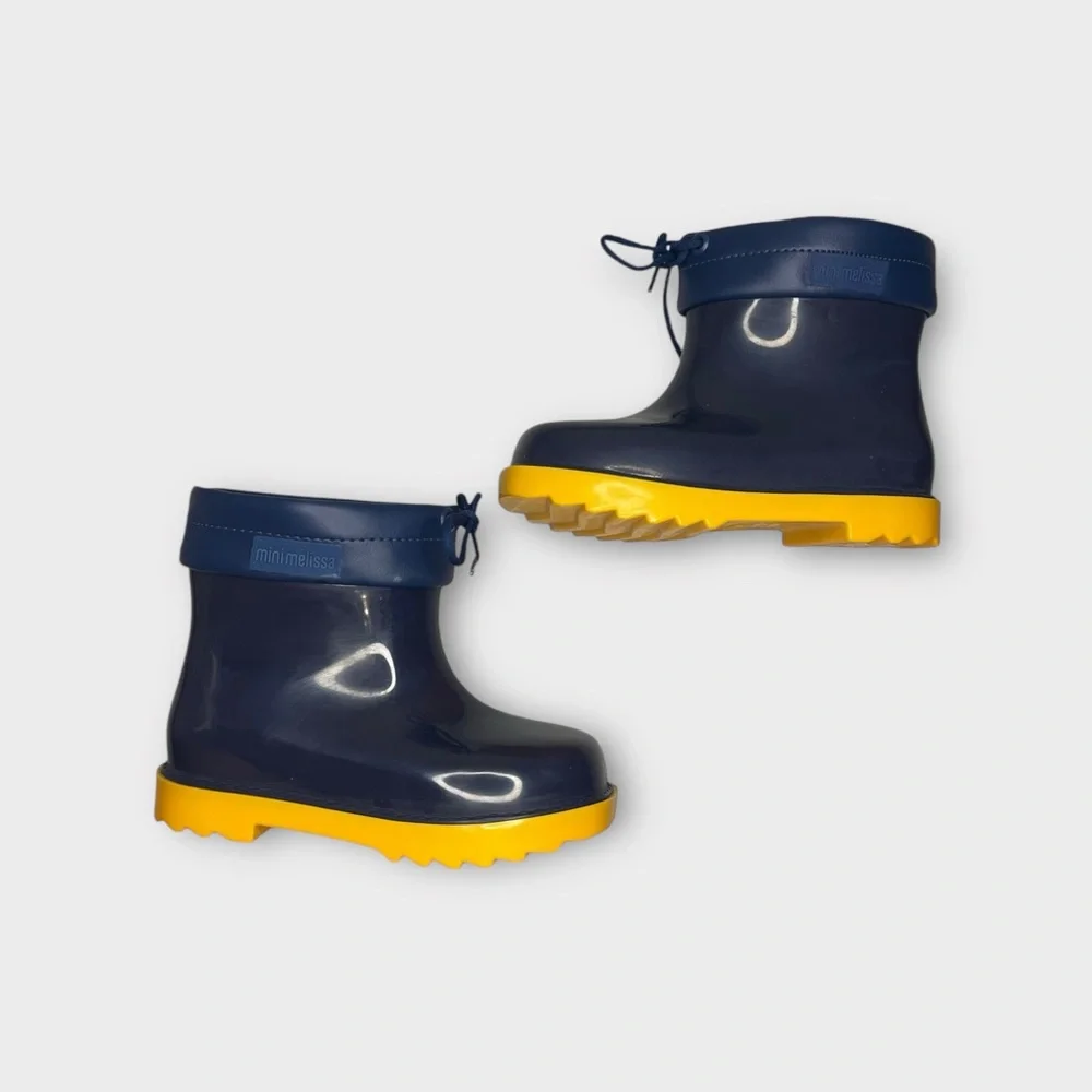 Mini Melissa Navy Blue Yellow Bottom Rain Boots